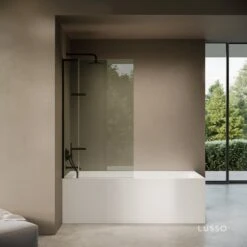 Doccia Matte Black Frameless Folding Bath Shower Screen 900mm