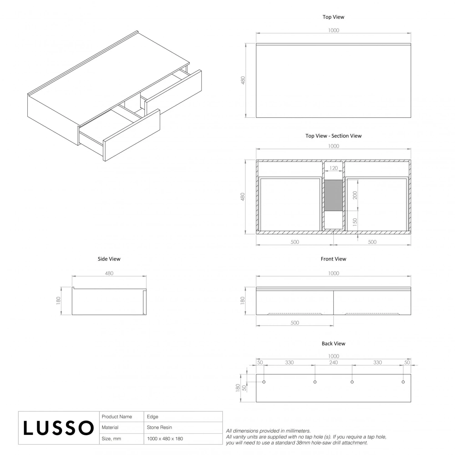 Edge Wall Hung Vanity Drawer Unit 1000mm 8 Edge Wall Hung Vanity Drawer Unit 1000mm - Image 8