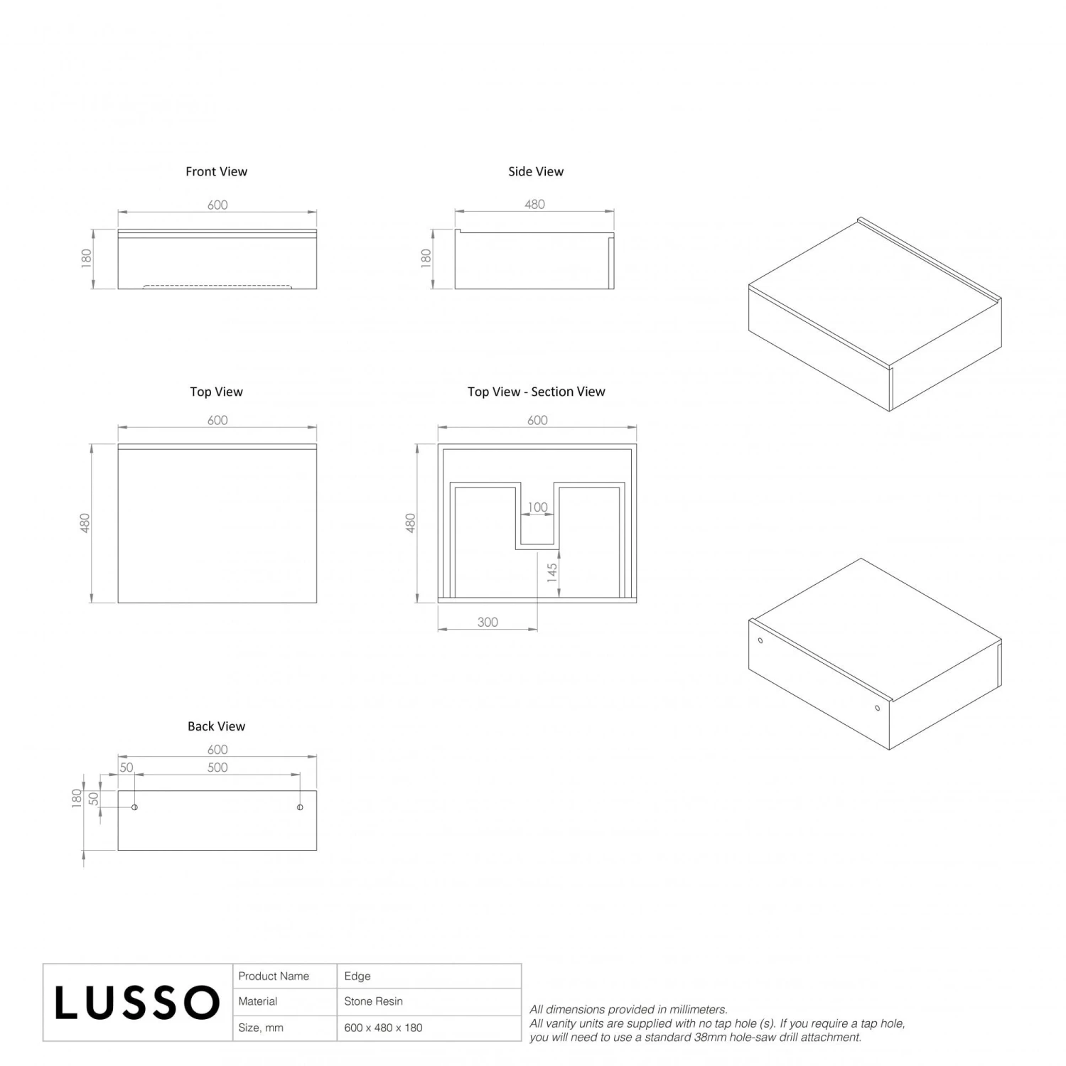 Edge Wall Hung Vanity Drawer Unit 600mm 8 Edge Wall Hung Vanity Drawer Unit 600mm - Image 8