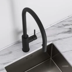 Elegance Pull Out Kitchen Mixer Tap Matte Black & Vello Undermount Sink Black Gunmetal