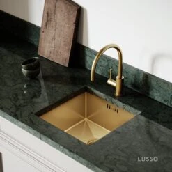 Elegance Pull Out Kitchen Mixer Tap & Vello Undermount Sink In Brushed Gold