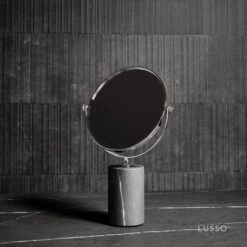 Elera Chrome & Pietra Grey Marble Table Top Cosmetic Mirror