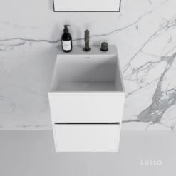 Ethos Vanity Unit With Stone Basin (Matte White 400mm) 11 Ethos Vanity Unit With Stone Basin (Matte White 400mm) -Home Bathroom Shop ethos vanity unit with stone basin matte white 400mm p735 10319 zoom