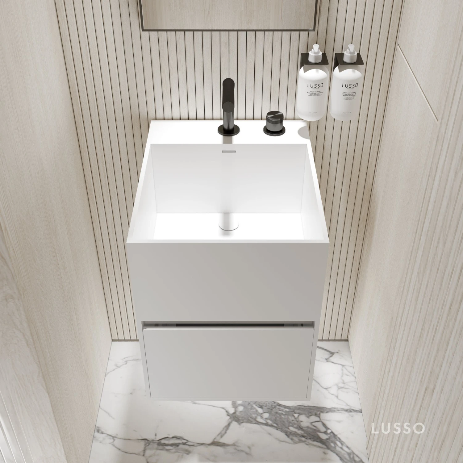Ethos Vanity Unit With Stone Basin (Matte White 400mm) 2 Ethos Vanity Unit With Stone Basin (Matte White 400mm) - Image 2