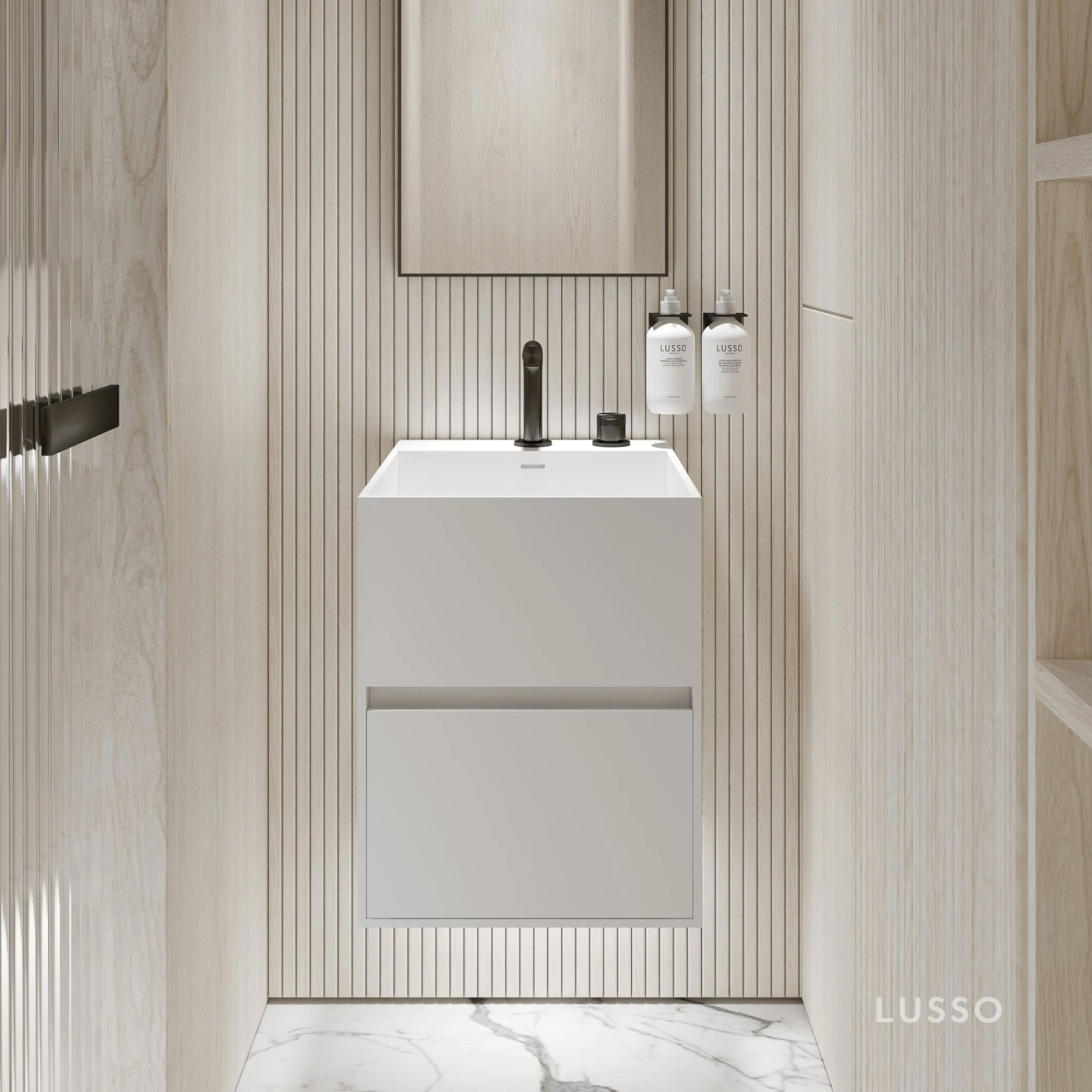 Ethos Vanity Unit With Stone Basin (Matte White 400mm) 1 Ethos Vanity Unit With Stone Basin (Matte White 400mm)