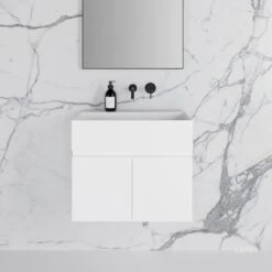 Ethos Vanity Unit With Stone Basin (Matte White 600mm) -Home Bathroom Shop ethos vanity unit with stone basin matte white 600mm p2014 11855 image