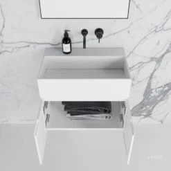 Ethos Vanity Unit With Stone Basin (Matte White 600mm) -Home Bathroom Shop ethos vanity unit with stone basin matte white 600mm p2014 11856 image