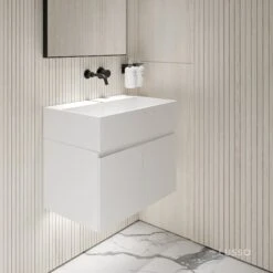 Ethos Vanity Unit With Stone Basin (Matte White 600mm) -Home Bathroom Shop ethos vanity unit with stone basin matte white 600mm p2014 24718 zoom