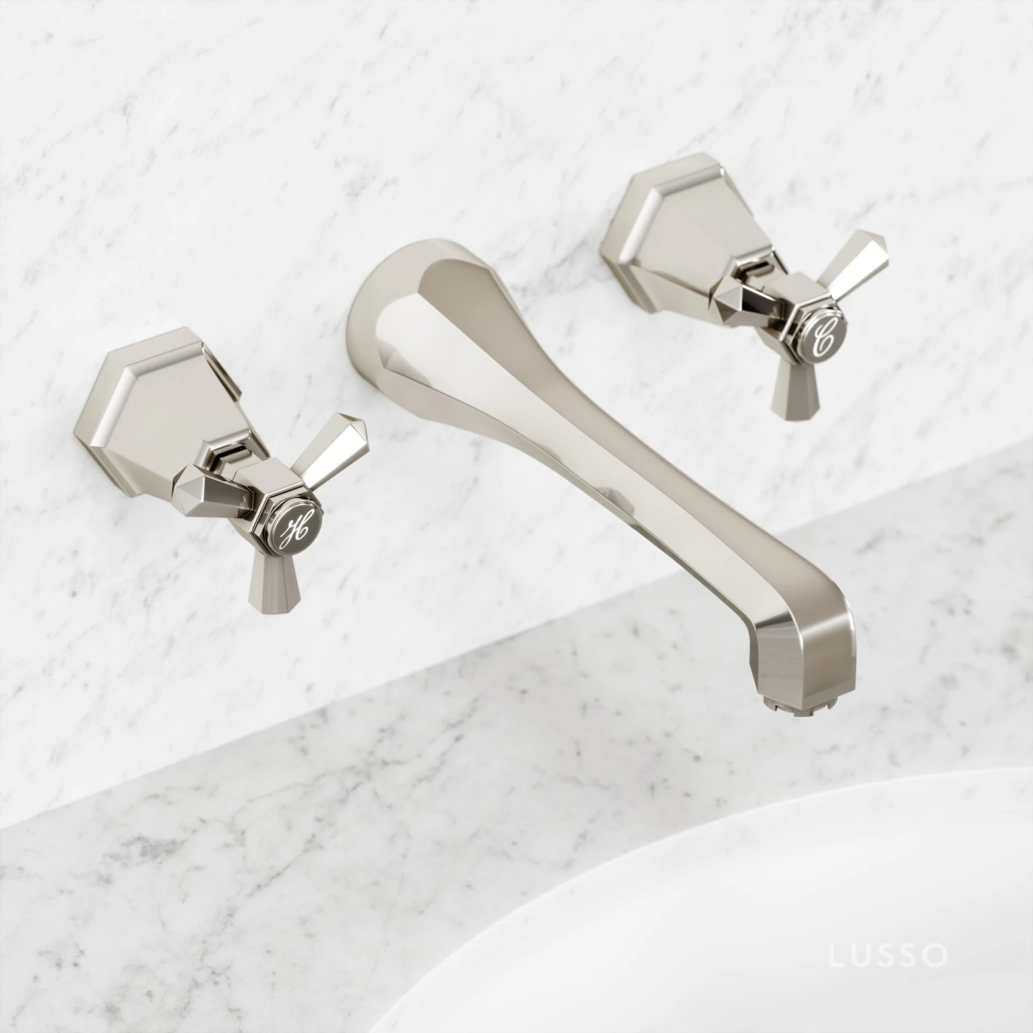 Eton Polished Nickel Wall Mounted Basin Mixer Tap 2 Eton Polished Nickel Wall Mounted Basin Mixer Tap - Image 2