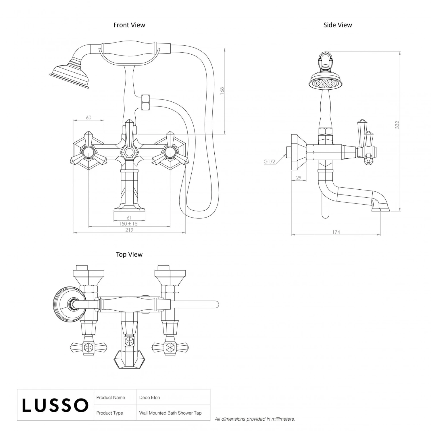 Eton Polished Nickel Wall Mounted Bath Shower Tap 4 Eton Polished Nickel Wall Mounted Bath Shower Tap - Image 4