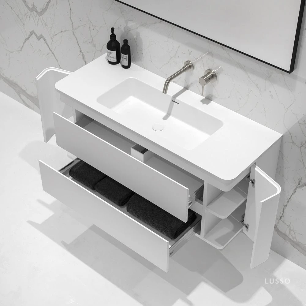 Fontane Vanity Unit With Stone Basin (Matte White 1200mm) 2 Fontane Vanity Unit With Stone Basin (Matte White 1200mm) - Image 2