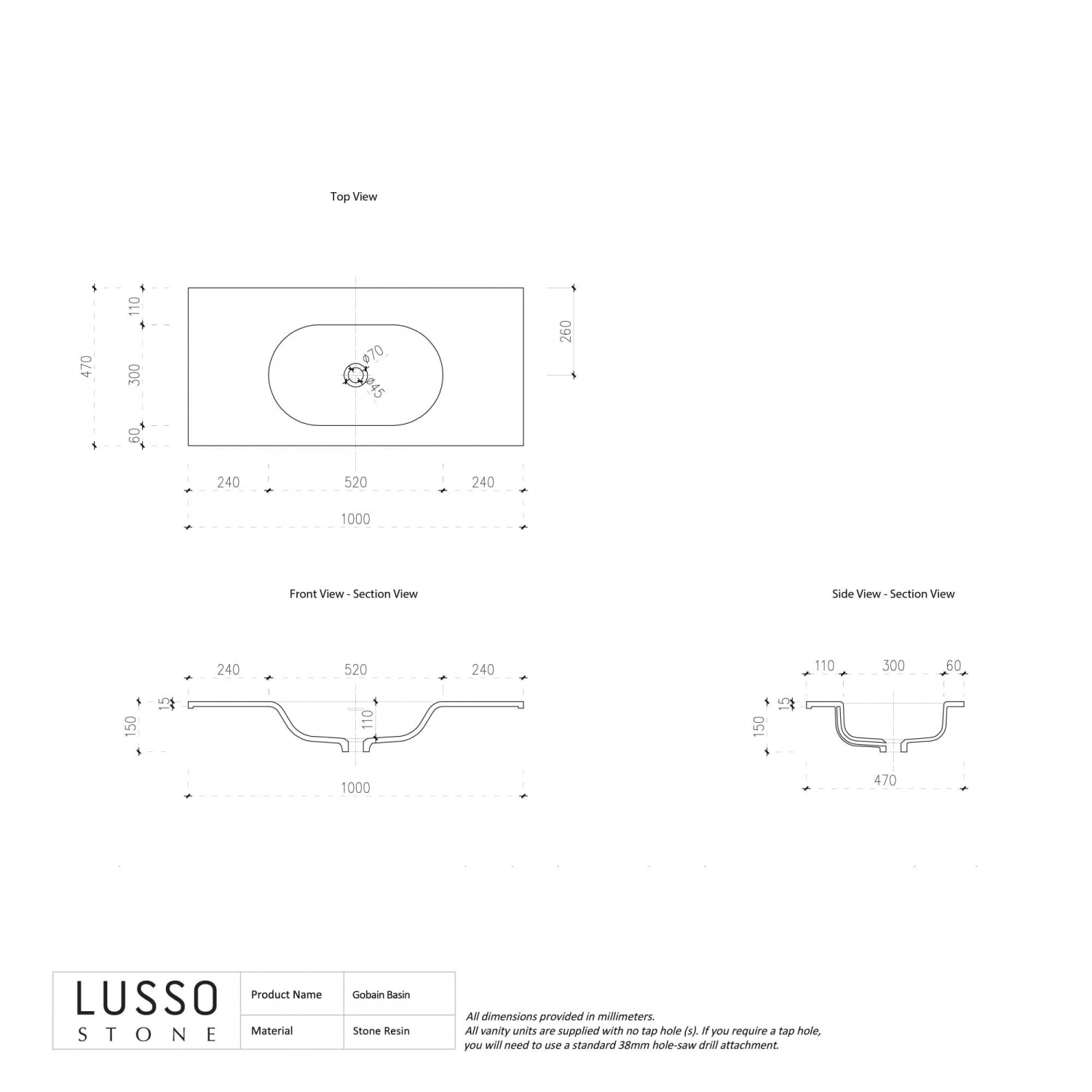 Gobain Vanity Unit With Stone Basin (Black 1000mm) 4 Gobain Vanity Unit With Stone Basin (Black 1000mm) - Image 4