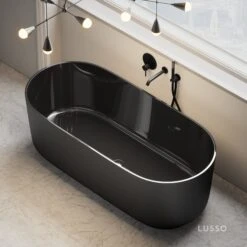 Hutton Freestanding Matte & Polished Black Bath 1600mm