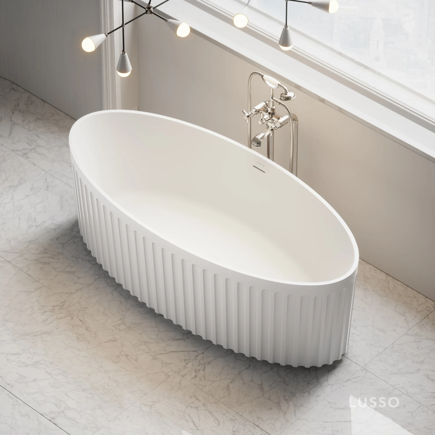 Jadore I Freestanding Fluted Stone Bath Matte Finish 1700mm 2 Jadore I Freestanding Fluted Stone Bath Matte Finish 1700mm - Image 2