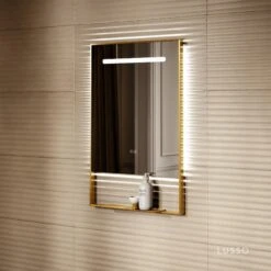 Levante Brushed Gold Mirror With Natural White LED Light And Demister 600mm