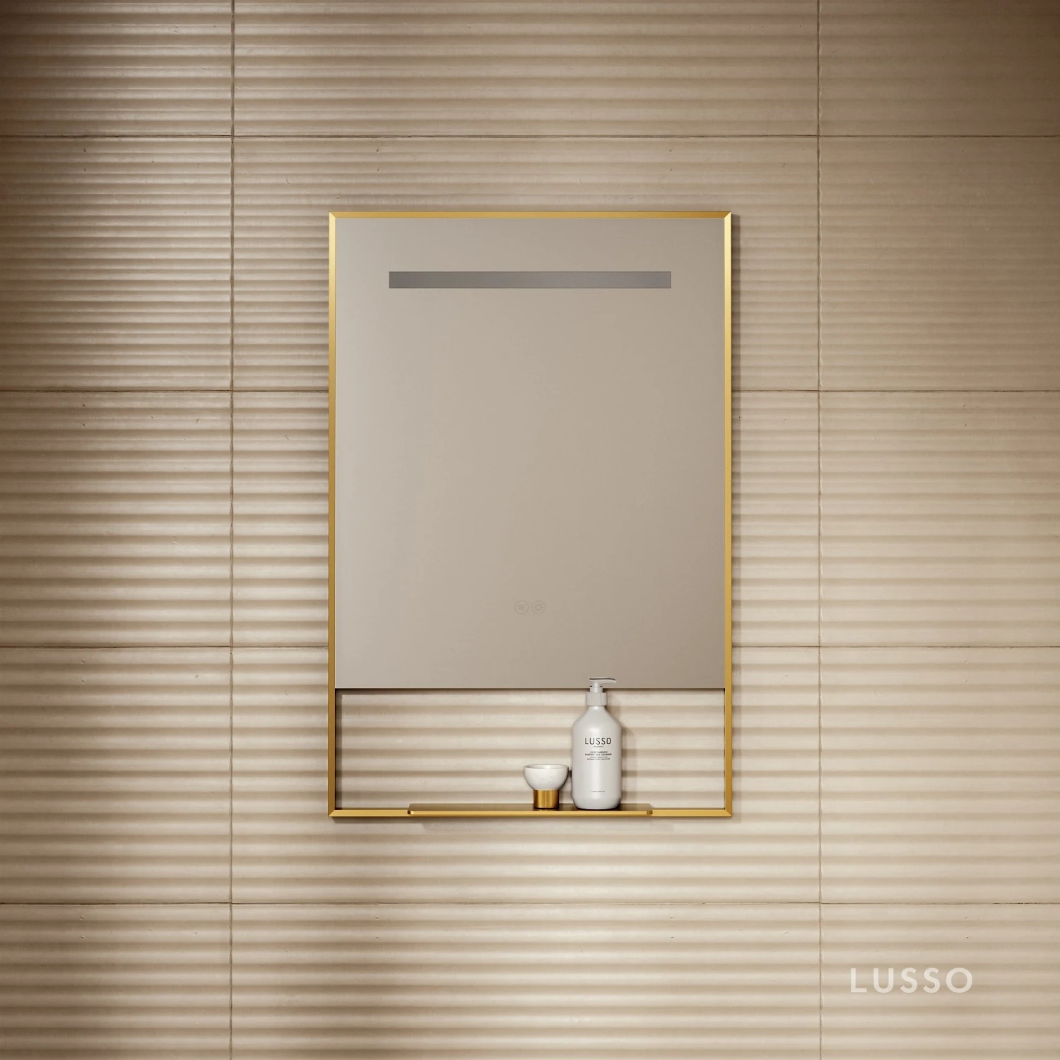Levante Brushed Gold Mirror With Natural White LED Light And Demister 600mm 2 Levante Brushed Gold Mirror With Natural White LED Light And Demister 600mm - Image 2
