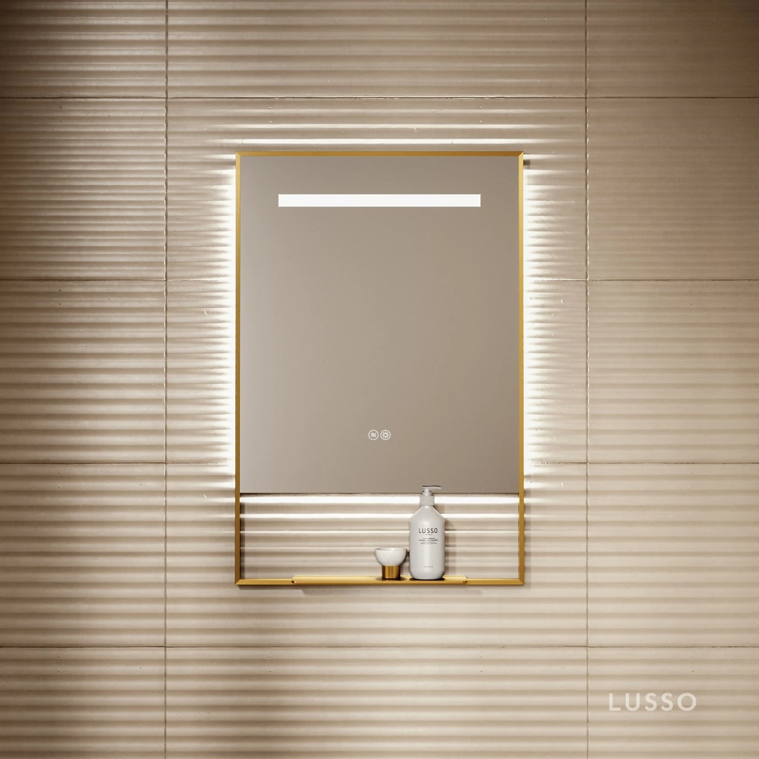 Levante Brushed Gold Mirror With Natural White LED Light And Demister 600mm 3 Levante Brushed Gold Mirror With Natural White LED Light And Demister 600mm - Image 3