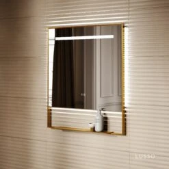 Levante Brushed Gold Mirror With Natural White LED Light And Demister 800mm