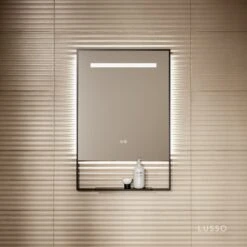 Levante Matte Black Mirror With Natural White LED Light And Demister 600mm -Home Bathroom Shop levante matte black mirror with natural white led light and demister 600mm p6476 40666 zoom