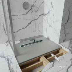 Linear Wet Room Walk In Shower Tray Kit + Tanking Kit + Brushed Stainless Waste Kit