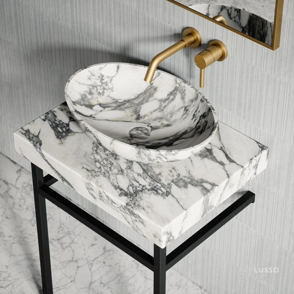 Lomazzo Countertop Vanity Unit Arabescato Marble 600mm 2 Lomazzo Countertop Vanity Unit Arabescato Marble 600mm - Image 2