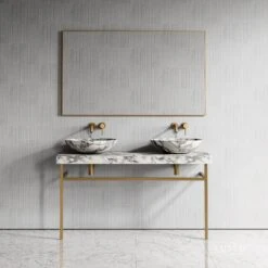 Lomazzo Gold Countertop Vanity Unit Arabescato Marble 1400mm