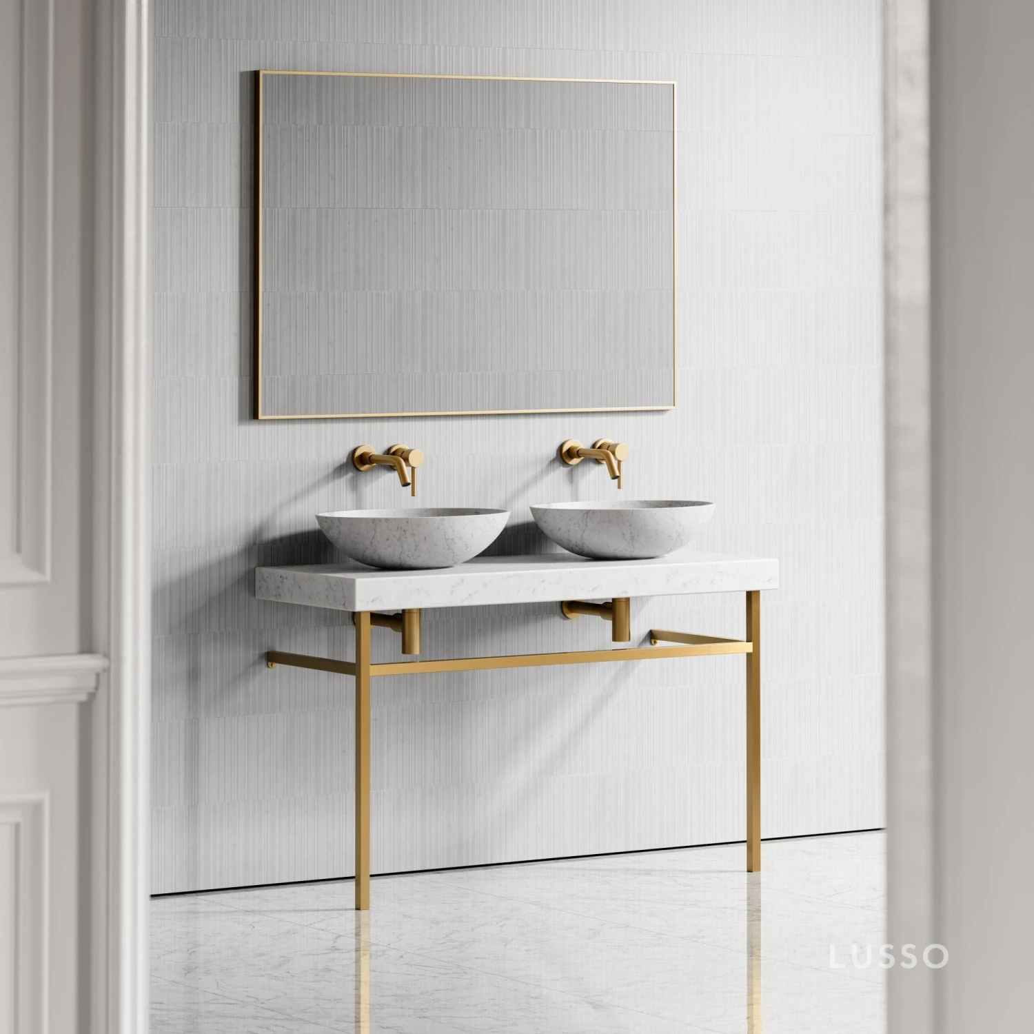 Lomazzo Gold Countertop Vanity Unit Carrara Marble 1200mm 2 Lomazzo Gold Countertop Vanity Unit Carrara Marble 1200mm - Image 2