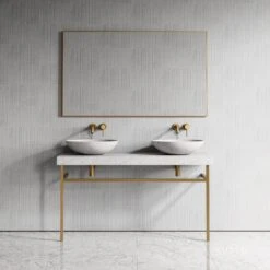 Lomazzo Gold Countertop Vanity Unit Carrara Marble 1400mm