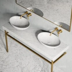 Lomazzo Gold Countertop Vanity Unit Carrara Marble 1400mm -Home Bathroom Shop lomazzo gold countertop vanity unit carrara marble 1400mm p5649 34705 zoom