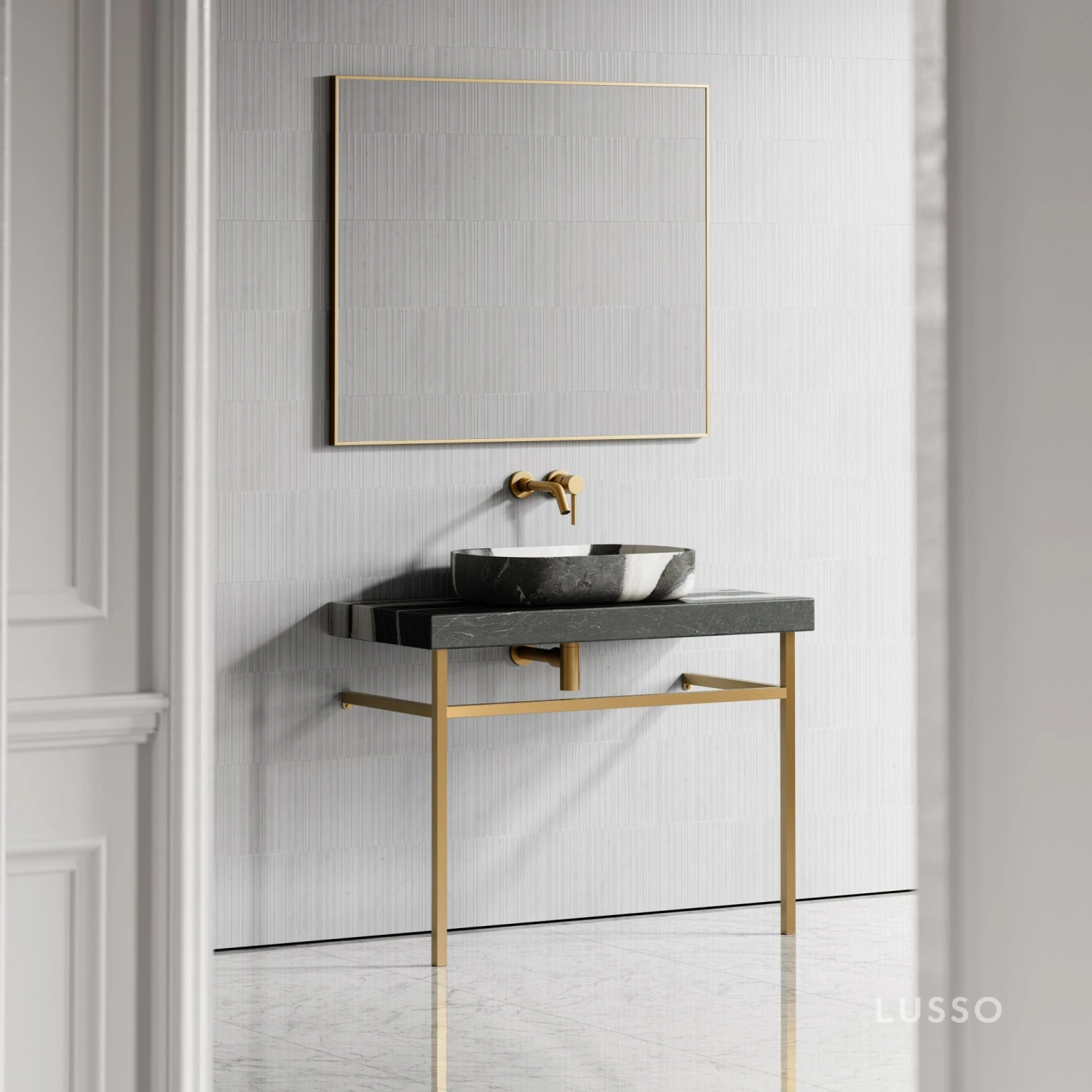 Lomazzo Gold Countertop Vanity Unit Panda Marble 1000mm 2 Lomazzo Gold Countertop Vanity Unit Panda Marble 1000mm - Image 2