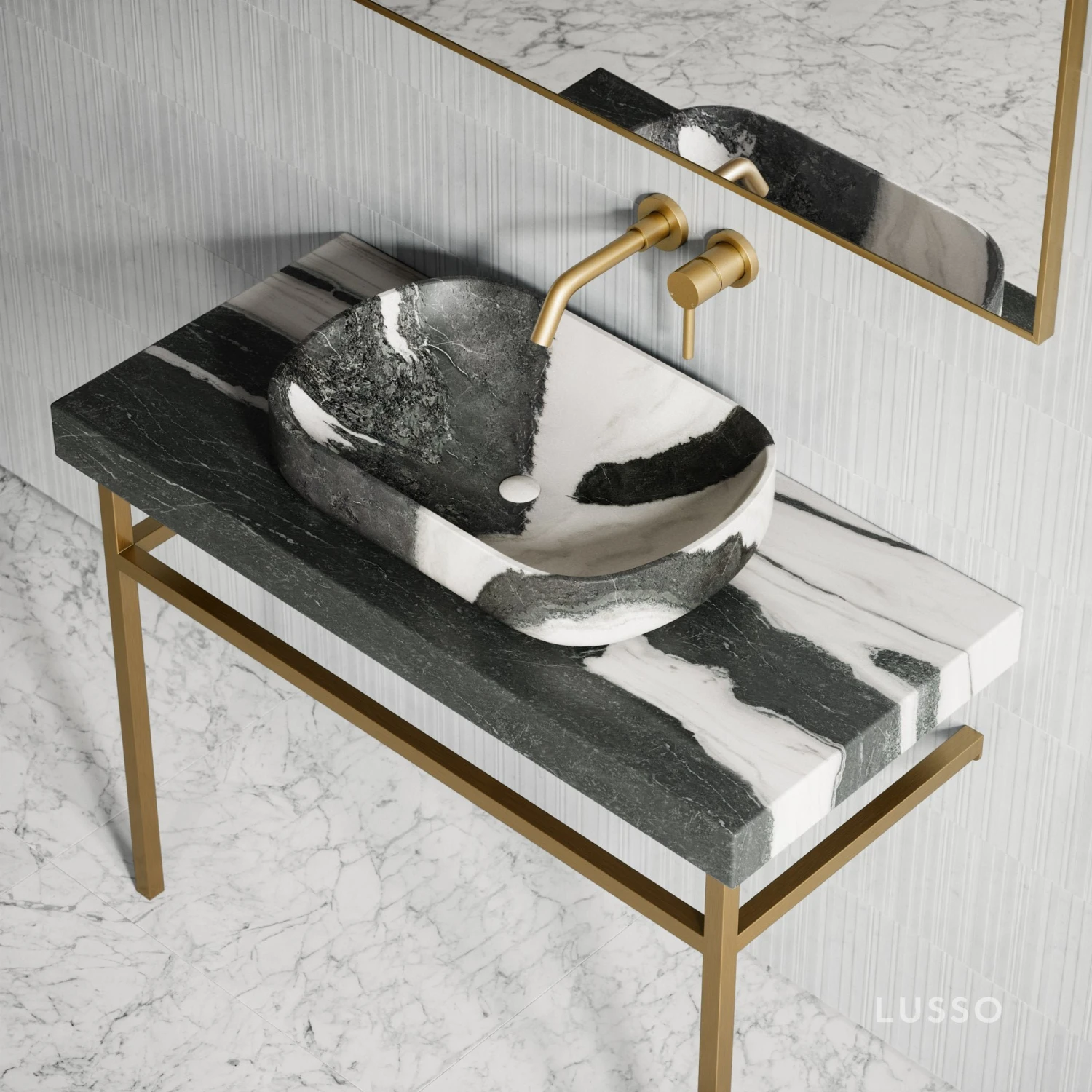 Lomazzo Gold Countertop Vanity Unit Panda Marble 1000mm 3 Lomazzo Gold Countertop Vanity Unit Panda Marble 1000mm - Image 3