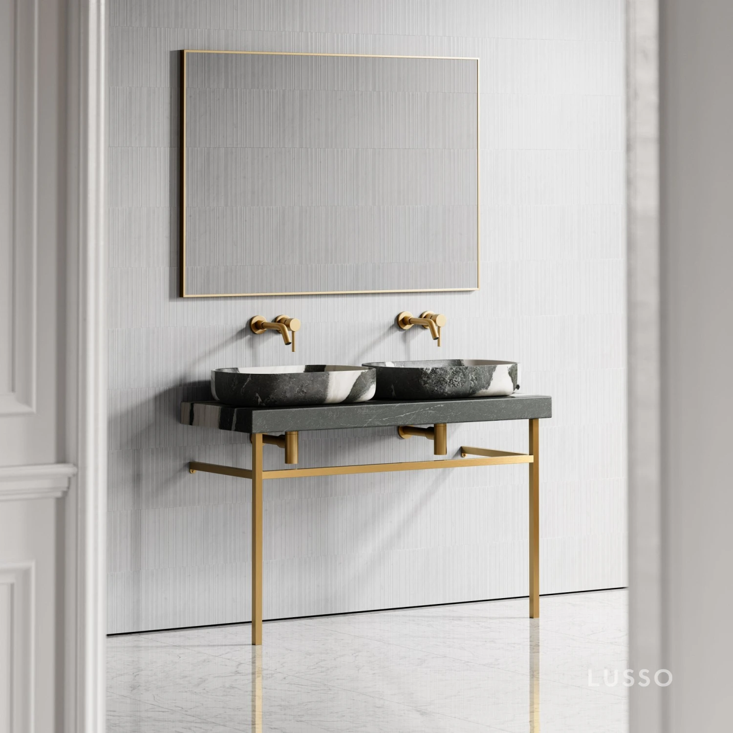 Lomazzo Gold Countertop Vanity Unit Panda Marble 1200mm 2 Lomazzo Gold Countertop Vanity Unit Panda Marble 1200mm - Image 2