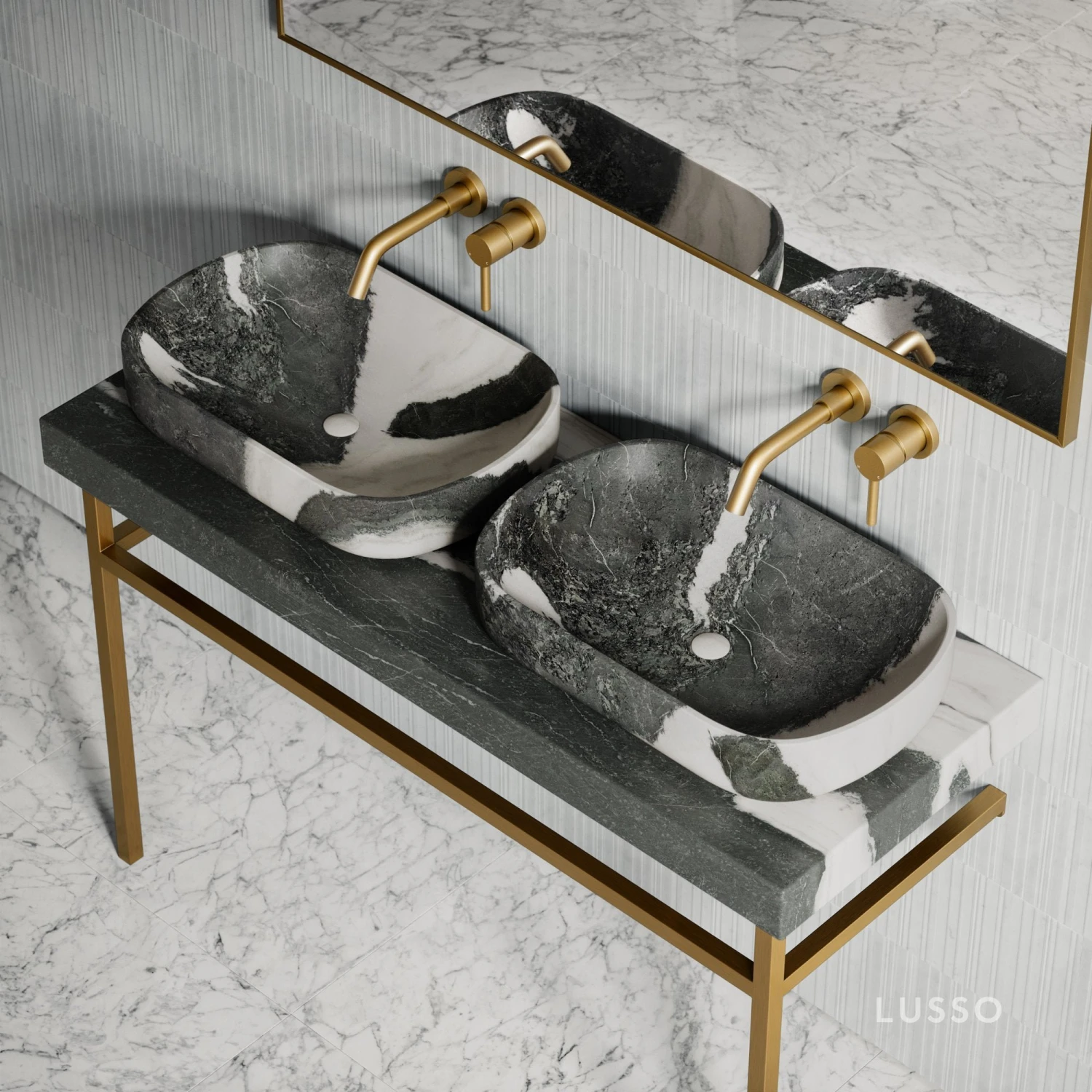 Lomazzo Gold Countertop Vanity Unit Panda Marble 1200mm 3 Lomazzo Gold Countertop Vanity Unit Panda Marble 1200mm - Image 3