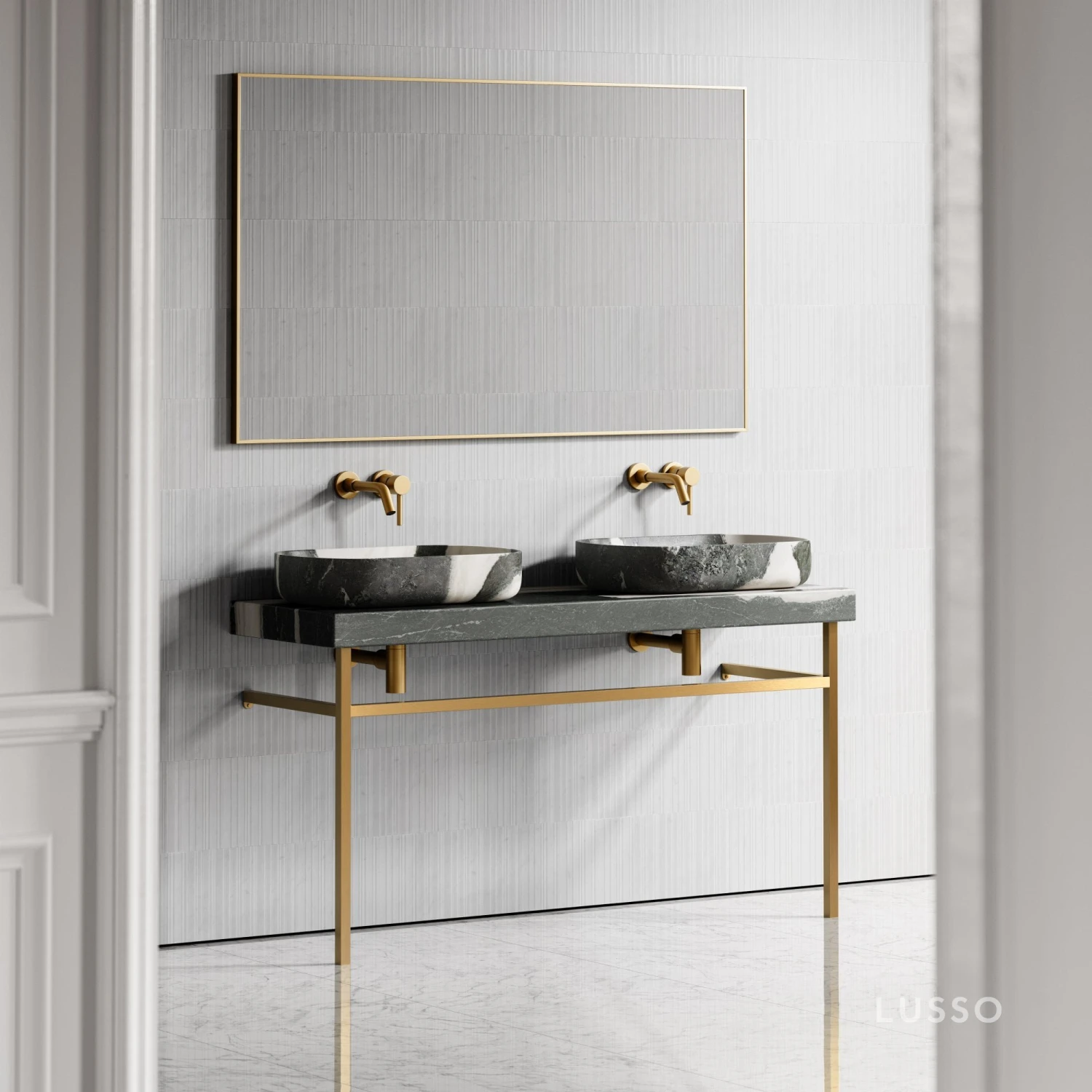 Lomazzo Gold Countertop Vanity Unit Panda Marble 1400mm 2 Lomazzo Gold Countertop Vanity Unit Panda Marble 1400mm - Image 2
