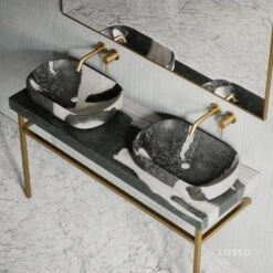 Lomazzo Gold Countertop Vanity Unit Panda Marble 1400mm 6 Lomazzo Gold Countertop Vanity Unit Panda Marble 1400mm -Home Bathroom Shop lomazzo gold countertop vanity unit panda marble 1400mm p5648 34696 zoom