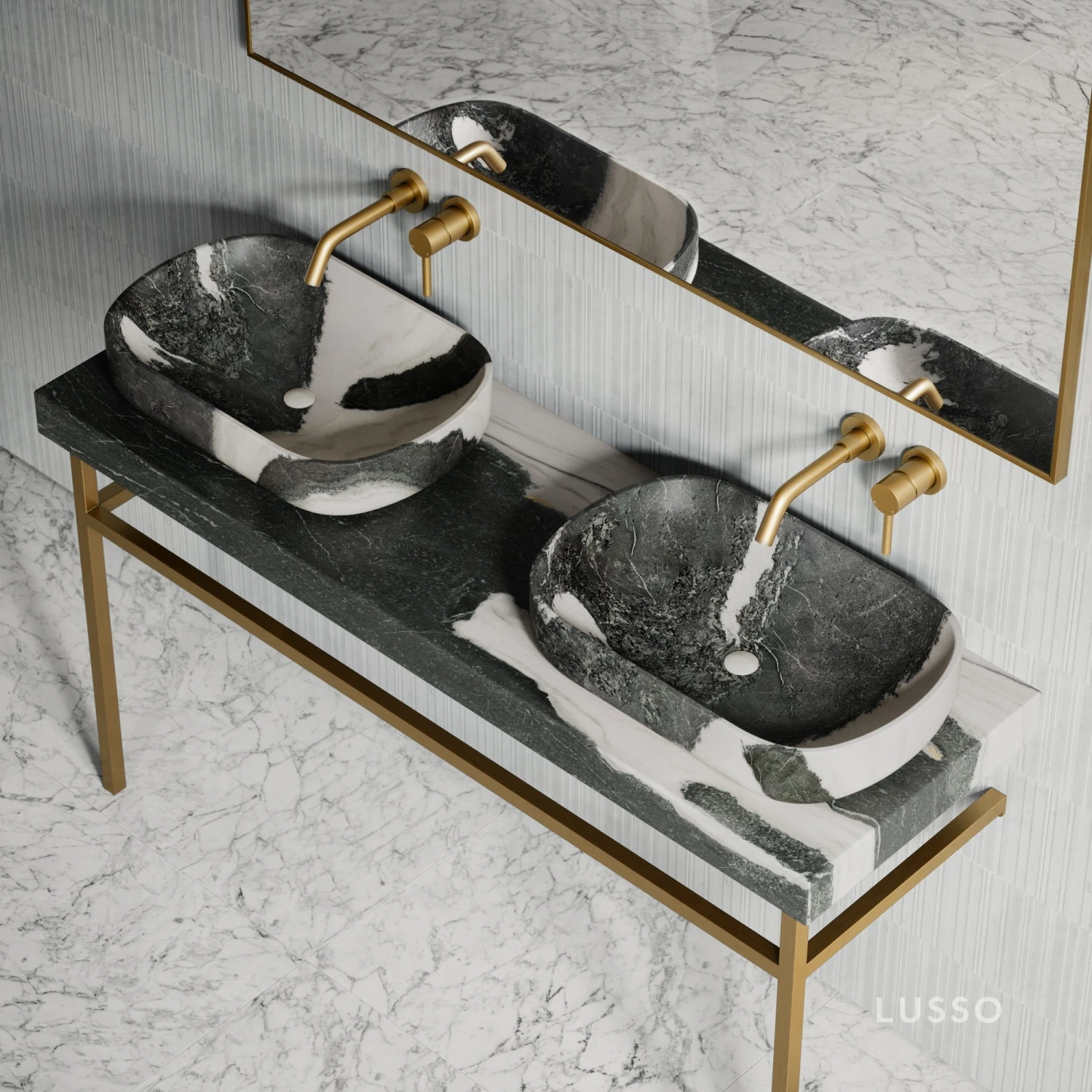 Lomazzo Gold Countertop Vanity Unit Panda Marble 1400mm 3 Lomazzo Gold Countertop Vanity Unit Panda Marble 1400mm - Image 3