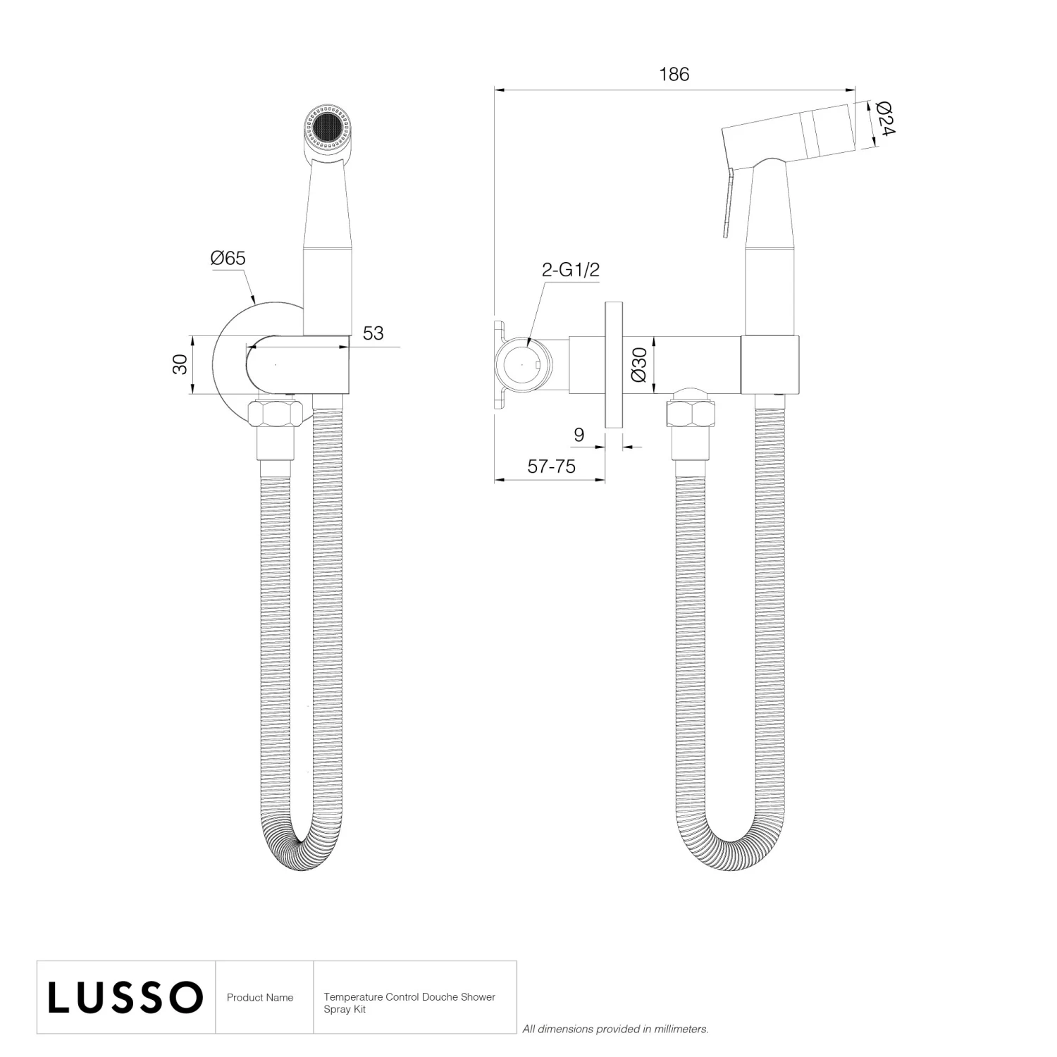 Lusso Brushed Stainless Temperature Control Douche Shower Spray Kit 4 Lusso Brushed Stainless Temperature Control Douche Shower Spray Kit - Image 4
