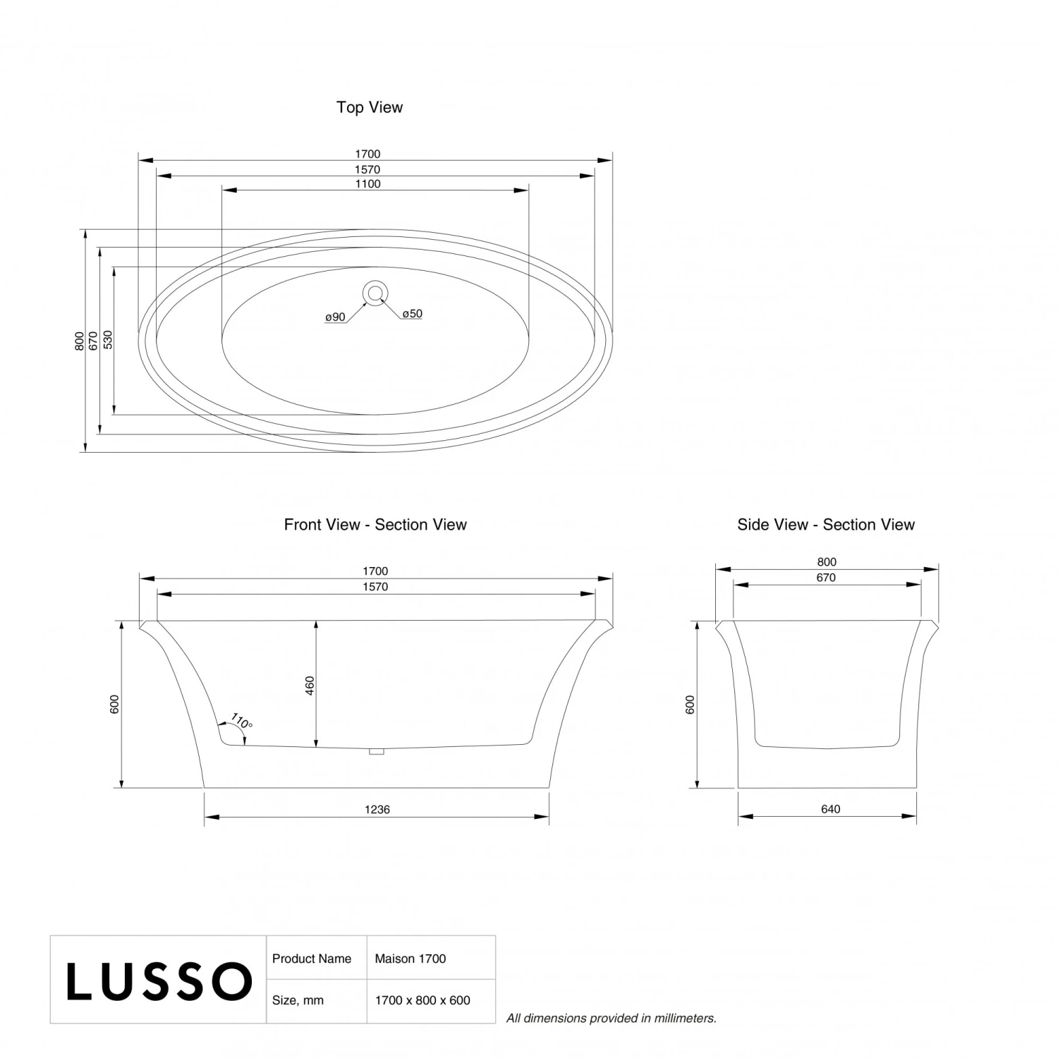 Lusso Light Maison Freestanding Bath 1700mm 5 Lusso Light Maison Freestanding Bath 1700mm - Image 5