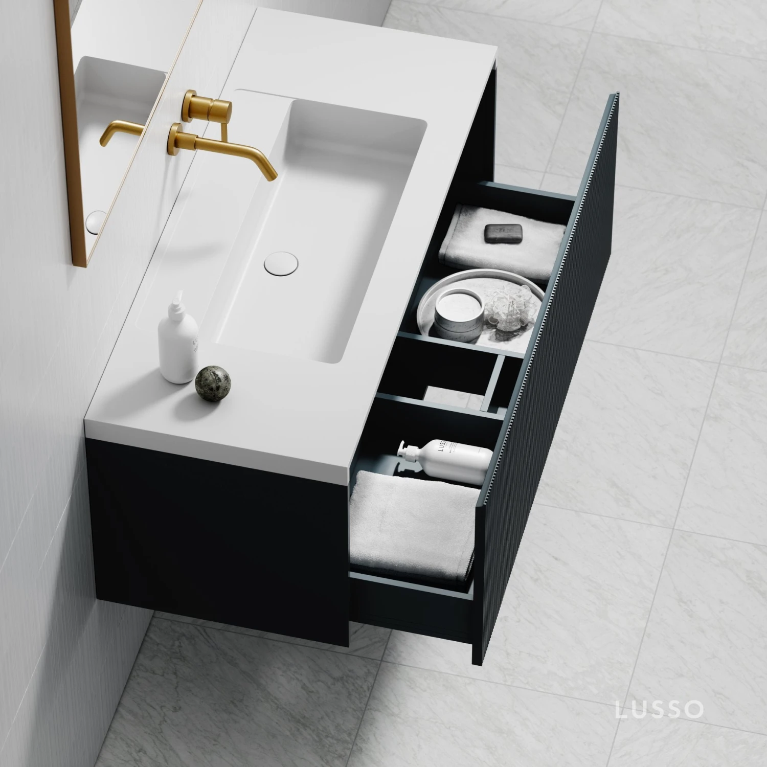 Luv Fluted Vanity Unit With Stone Basin (Matte Blue 1200mm) 2 Luv Fluted Vanity Unit With Stone Basin (Matte Blue 1200mm) - Image 2