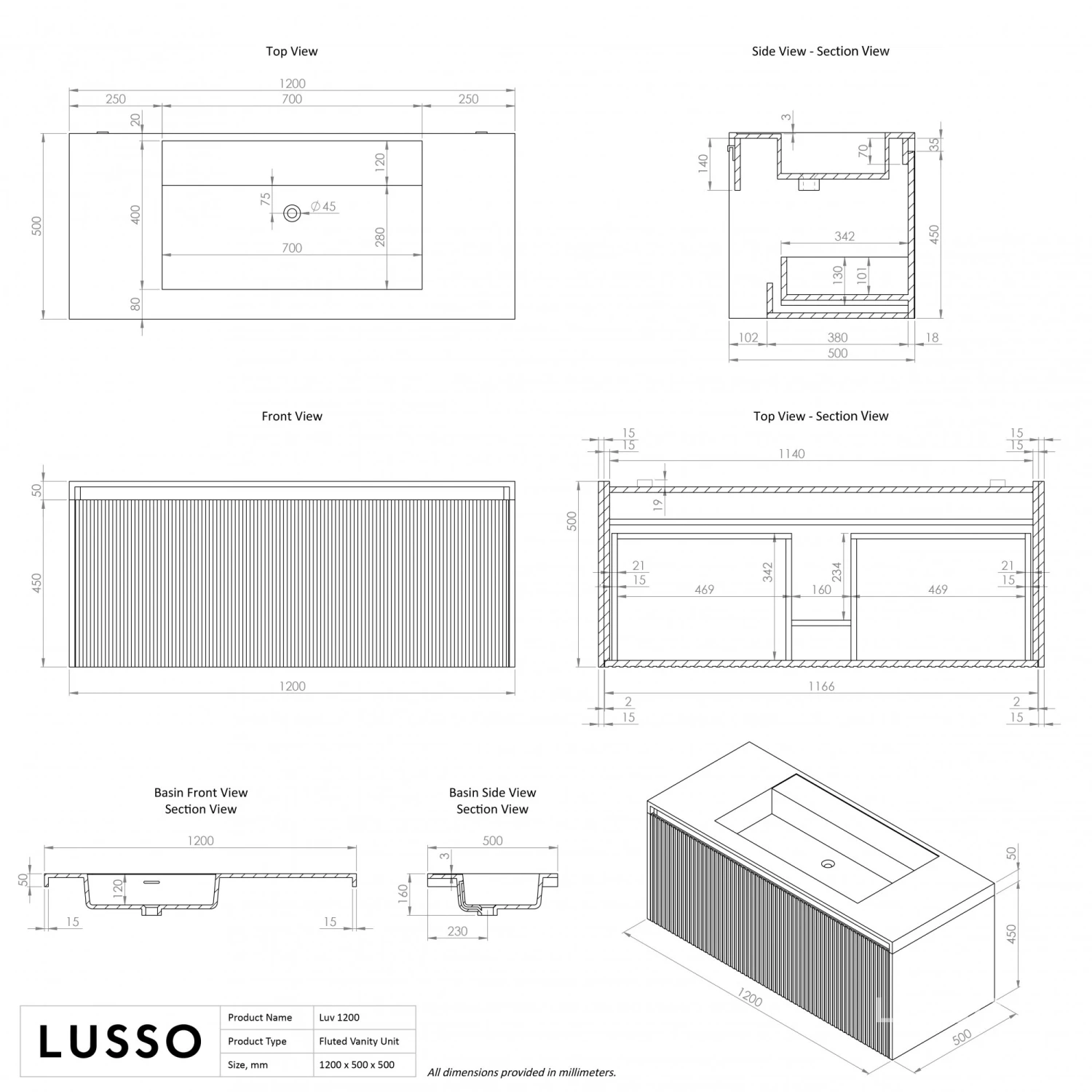 Luv Fluted Vanity Unit With Stone Basin (Matte Blue 1200mm) 5 Luv Fluted Vanity Unit With Stone Basin (Matte Blue 1200mm) - Image 5