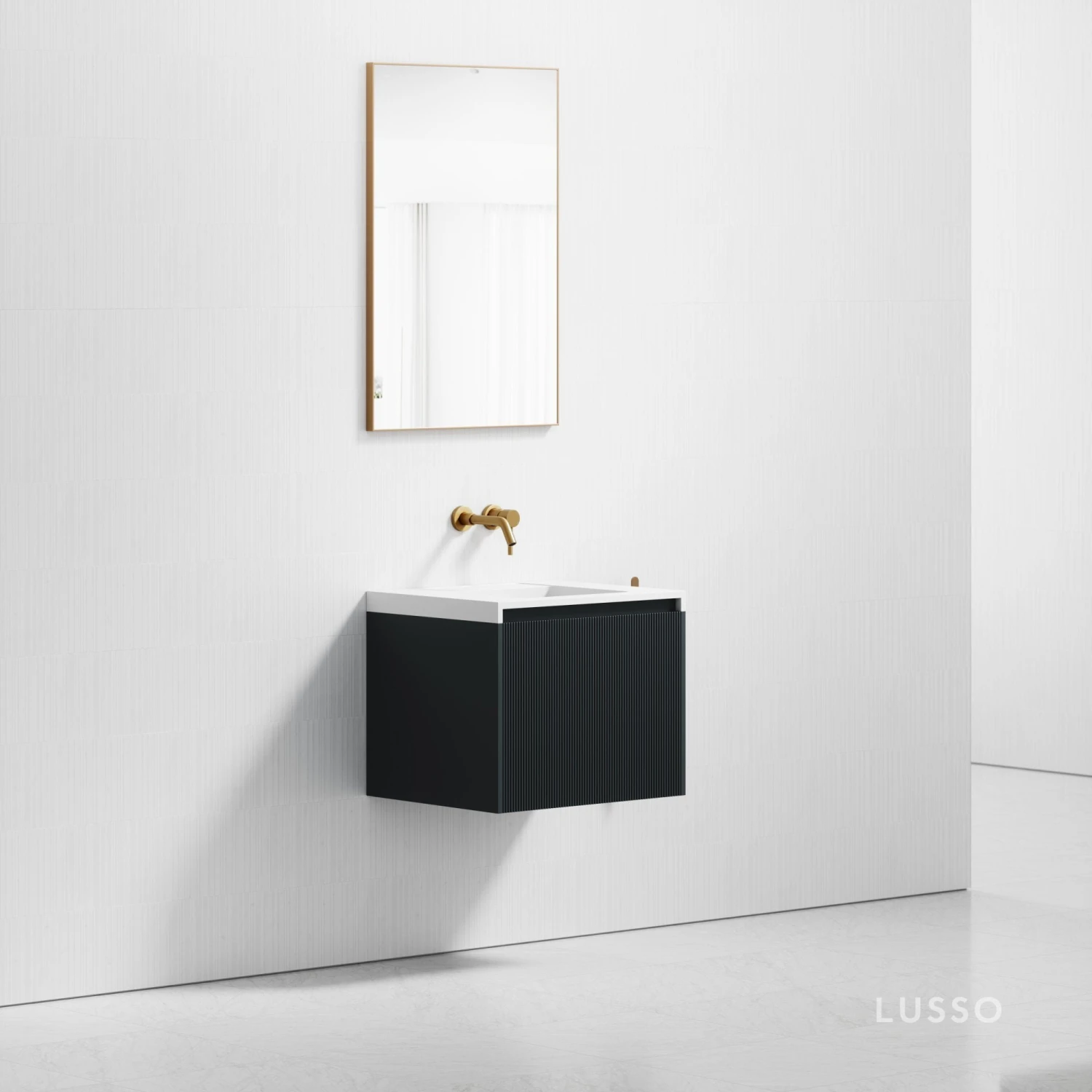 Luv Fluted Vanity Unit With Stone Basin (Matte Blue 600mm) 3 Luv Fluted Vanity Unit With Stone Basin (Matte Blue 600mm) - Image 3