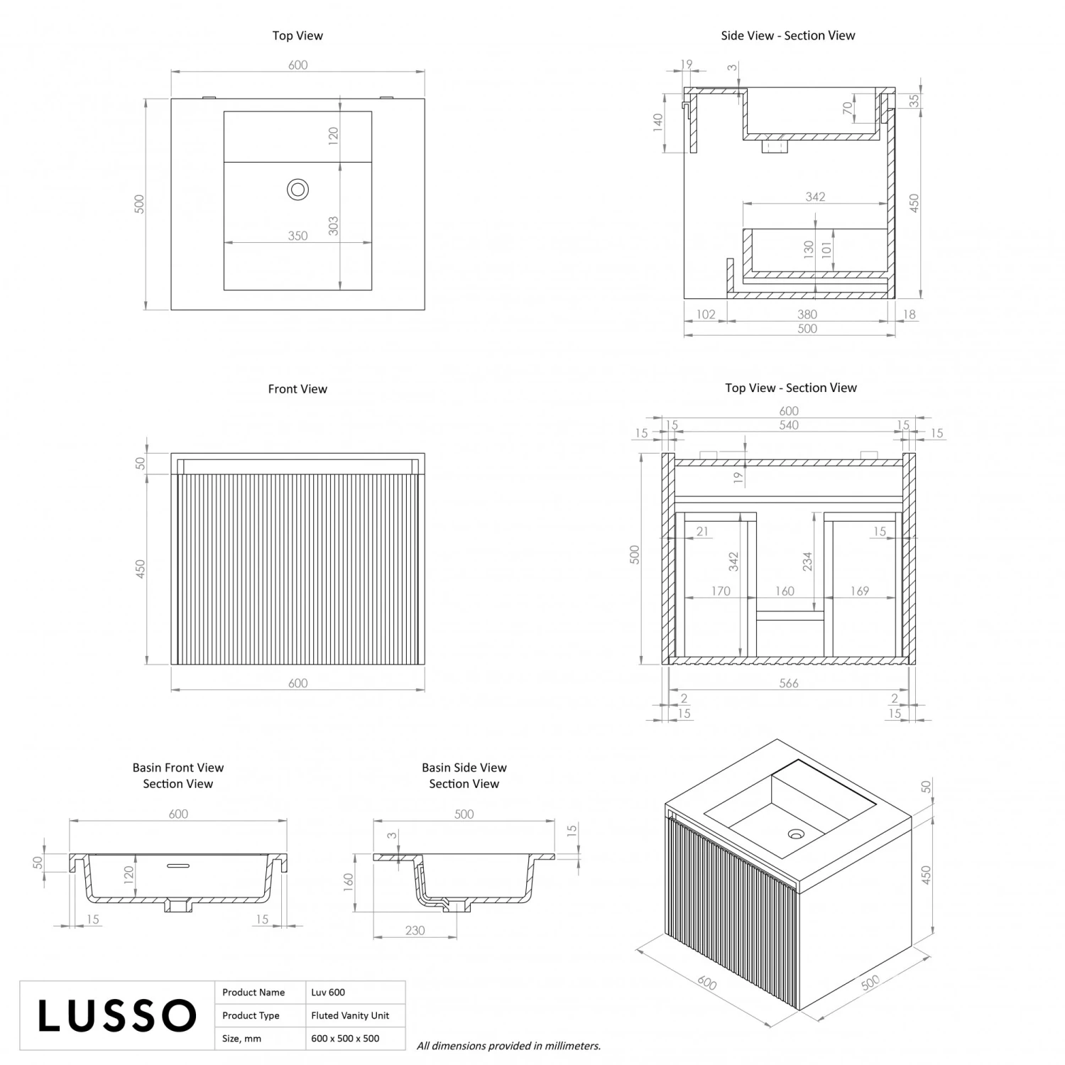 Luv Fluted Vanity Unit With Stone Basin (Matte Blue 600mm) 5 Luv Fluted Vanity Unit With Stone Basin (Matte Blue 600mm) - Image 5