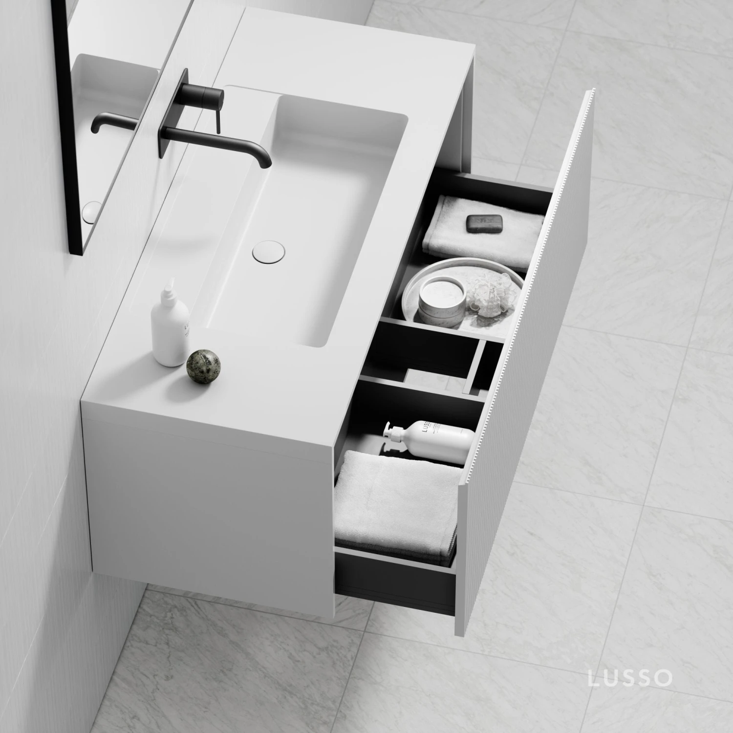 Luv Fluted Vanity Unit With Stone Basin (Matte White 1200mm) 2 Luv Fluted Vanity Unit With Stone Basin (Matte White 1200mm) - Image 2