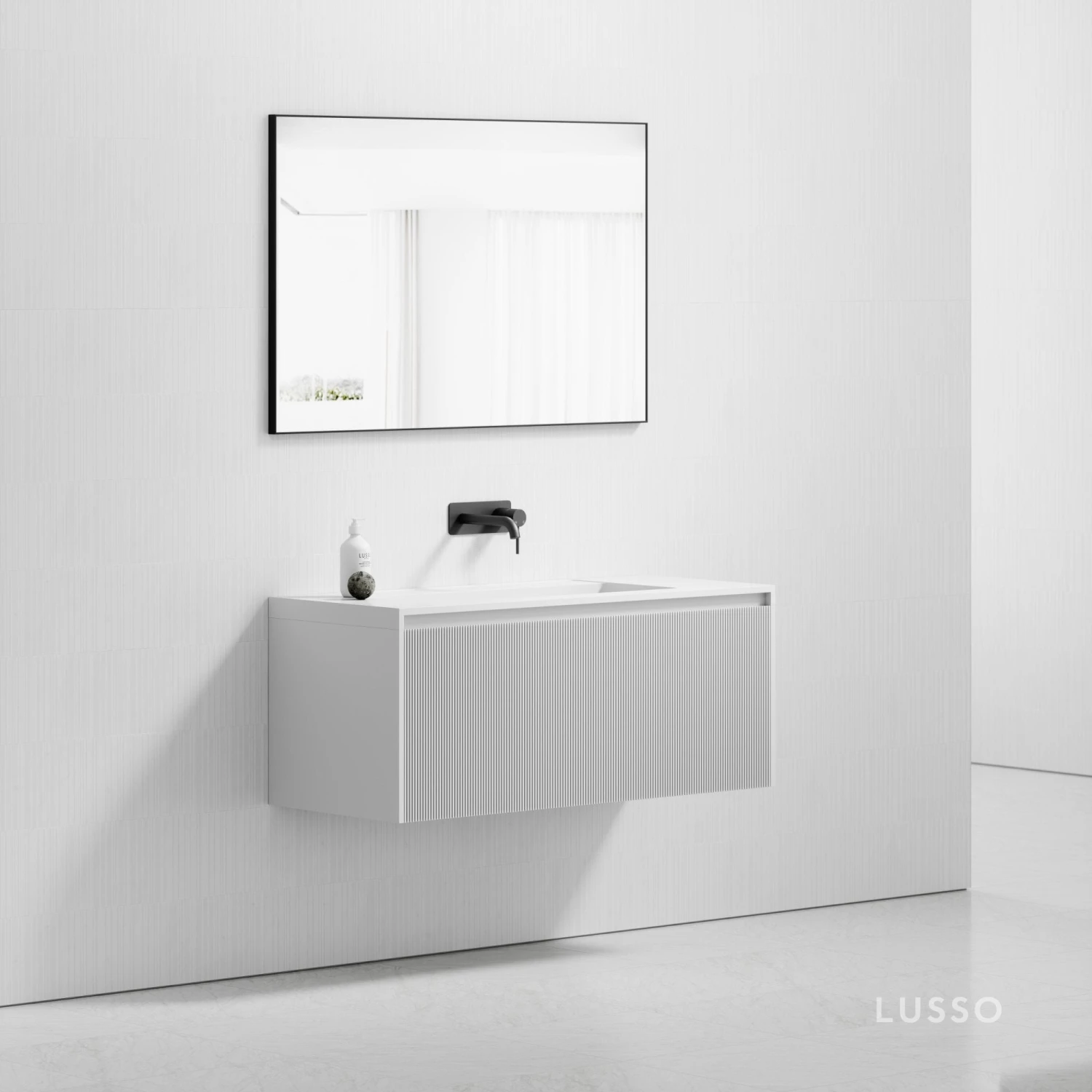 Luv Fluted Vanity Unit With Stone Basin (Matte White 1200mm) 3 Luv Fluted Vanity Unit With Stone Basin (Matte White 1200mm) - Image 3