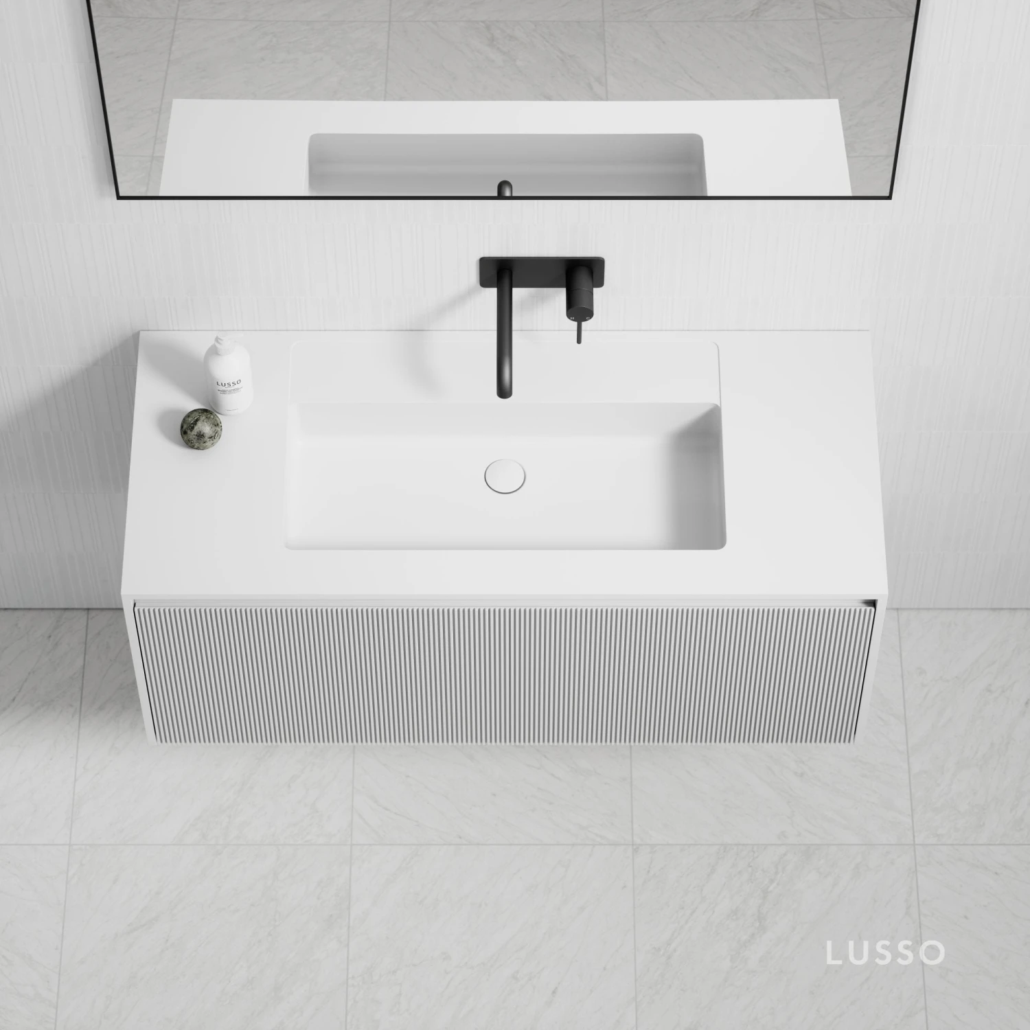 Luv Fluted Vanity Unit With Stone Basin (Matte White 1200mm) 4 Luv Fluted Vanity Unit With Stone Basin (Matte White 1200mm) - Image 4