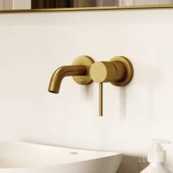 Luxe Brushed Gold Short Projection Wall Mounted Basin Mixer Tap