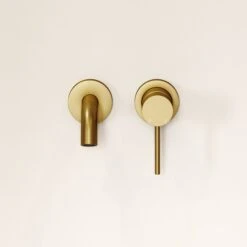 Luxe Brushed Gold Short Projection Wall Mounted Basin Mixer Tap -Home Bathroom Shop luxe brushed gold short projection wall mounted basin mixer tap p2287 46078 zoom