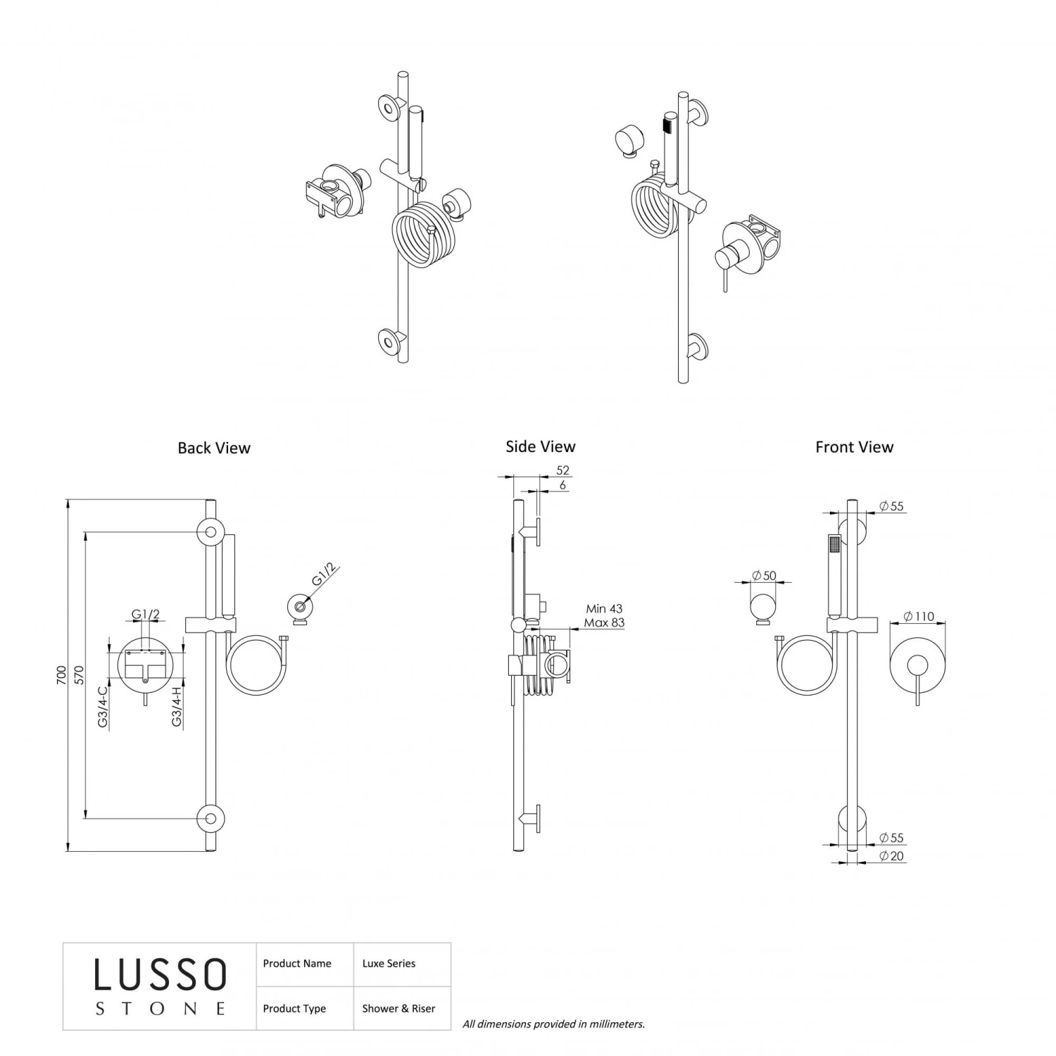 Luxe Brushed Gold Shower & Riser Kit 4 Luxe Brushed Gold Shower & Riser Kit - Image 4