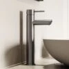 Luxe Brushed Stainless Basin Tall Monobloc Basin Mixer Tap