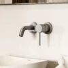 Luxe Brushed Stainless Short Projection Wall Mounted Basin Mixer Tap